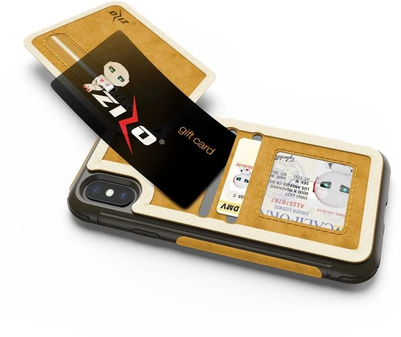 Zizo Nebula Wallet Case - Wallet Back and Zipper Pouch with Apsauginis stiklas Screen Protector skirtas Apple iPhone X (šviesiai rudas/Brown)