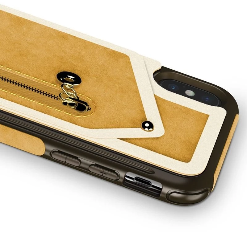 Zizo Nebula Wallet Case - Wallet Back and Zipper Pouch with Apsauginis stiklas Screen Protector skirtas Apple iPhone X (šviesiai rudas/Brown)