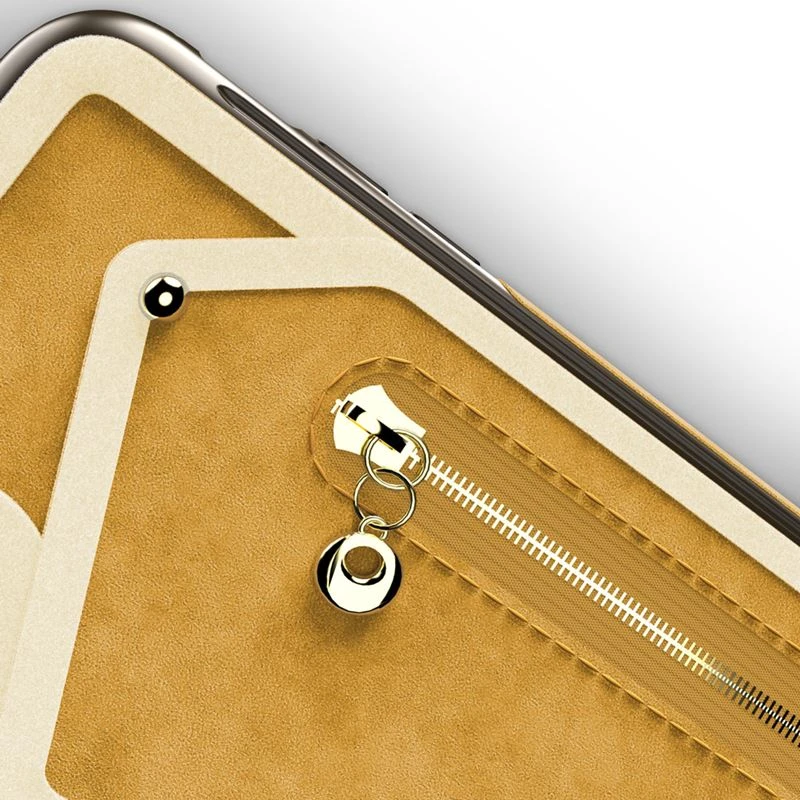 Zizo Nebula Wallet Case - Wallet Back and Zipper Pouch with Apsauginis stiklas Screen Protector skirtas Apple iPhone X (šviesiai rudas/Brown)