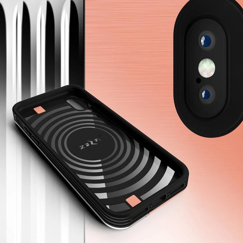 Dėklas Zizo Retro Series - Wallet Back with Magnetic Closure and Built-In Kickstand for iPhone Xs / X Peach/Sidabrinis