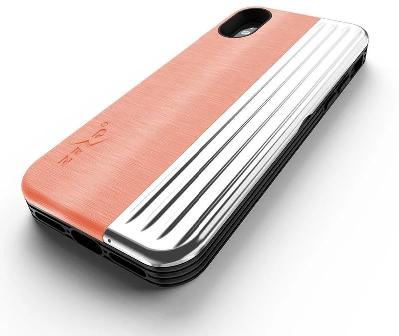 Dėklas Zizo Retro Series - Wallet Back with Magnetic Closure and Built-In Kickstand for iPhone Xs / X Peach/Sidabrinis