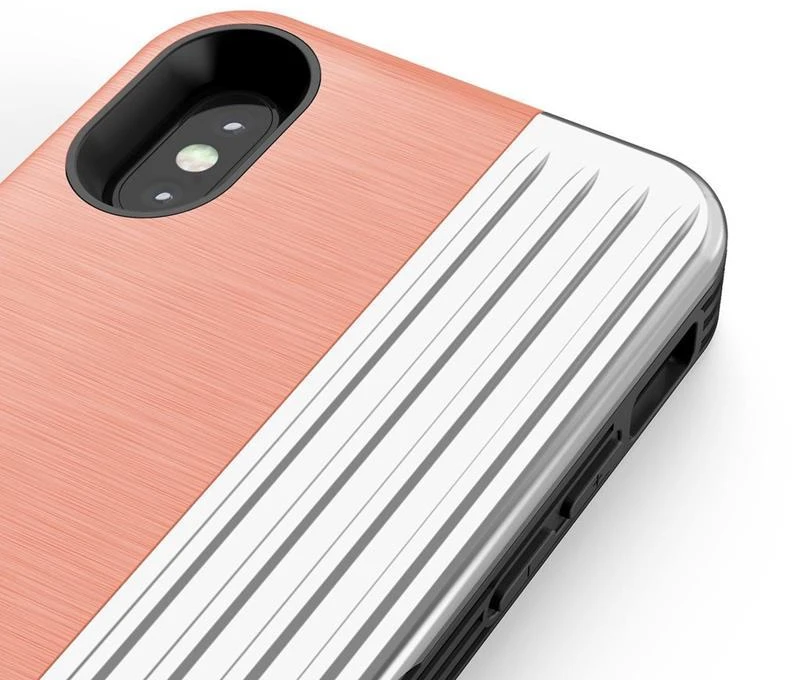 Dėklas Zizo Retro Series - Wallet Back with Magnetic Closure and Built-In Kickstand for iPhone Xs / X Peach/Sidabrinis
