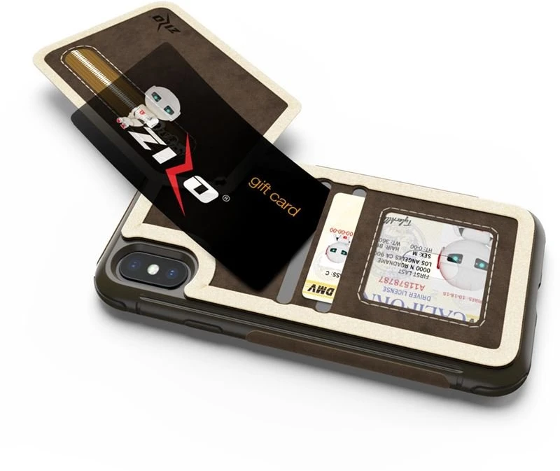 Zizo Nebula Wallet Case - Wallet Back and Zipper Pouch with Tempered Glass Screen Protector for Apple iPhone X Dark Brown/Brown