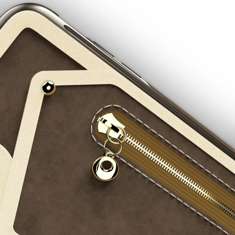 Zizo Nebula Wallet Case - Wallet Back and Zipper Pouch with Tempered Glass Screen Protector for Apple iPhone X Dark Brown/Brown