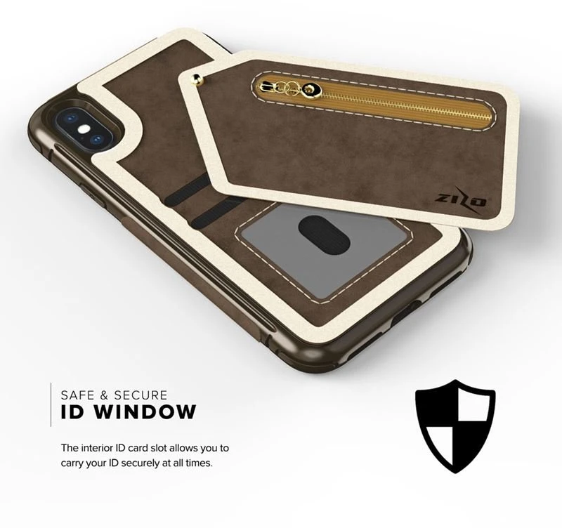Zizo Nebula Wallet Case - Wallet Back and Zipper Pouch with Tempered Glass Screen Protector for Apple iPhone X Dark Brown/Brown