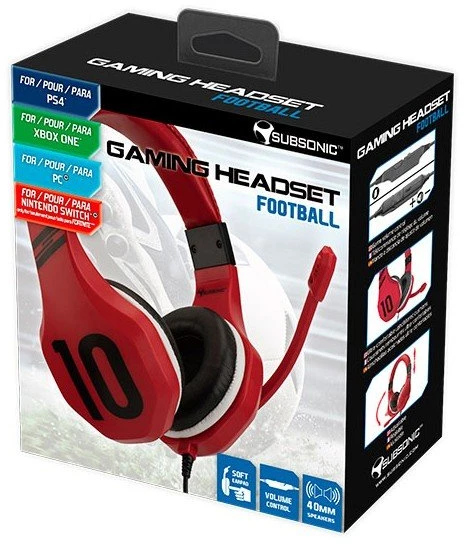 Subsonic žaidimų ausinės Football raudonos spalvos