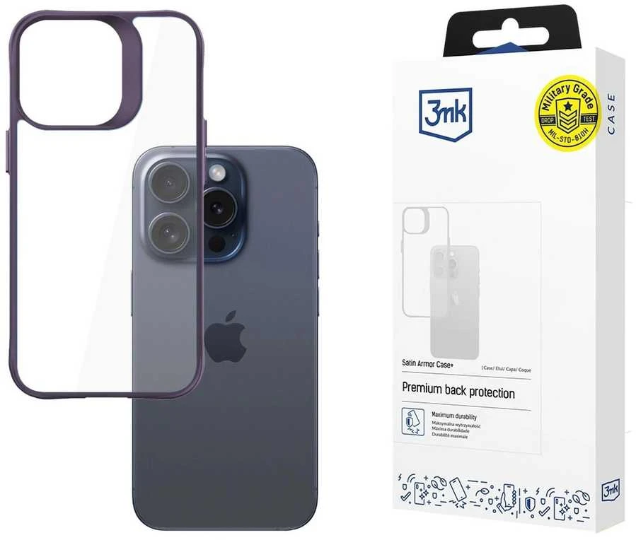 3mk Satin Armor Case+ Violetinė Apple iPhone 15 Pro - dėklas telefonui baltos spalvos