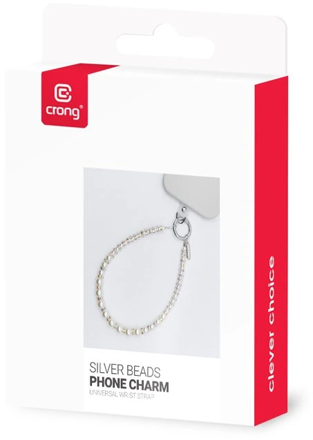 Dėklas Crong Phone Charm - virvelė telefonui Sidabrinis Beads