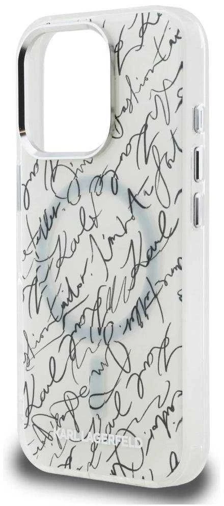 Dėklas Karl Lagerfeld IML Karl Script Pattern MagSafe Apple iPhone 16 Pro baltos spalvos