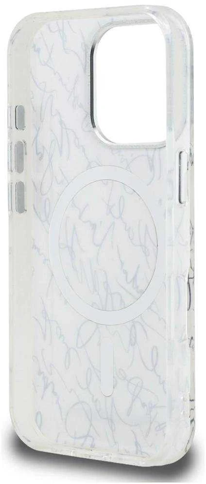 Dėklas Karl Lagerfeld IML Karl Script Pattern MagSafe Apple iPhone 16 Pro Max baltos spalvos