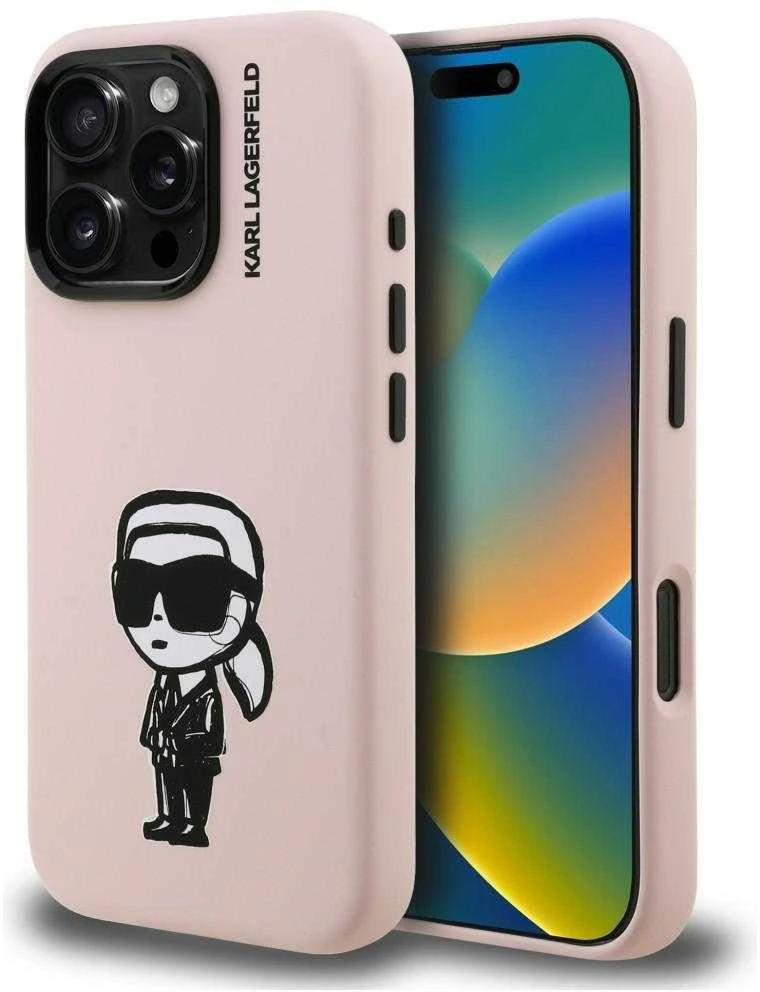 Dėklas Karl Lagerfeld Silicone Karl Sketch MagSafe Case for iPhone 16 Pro Max - Rožinė