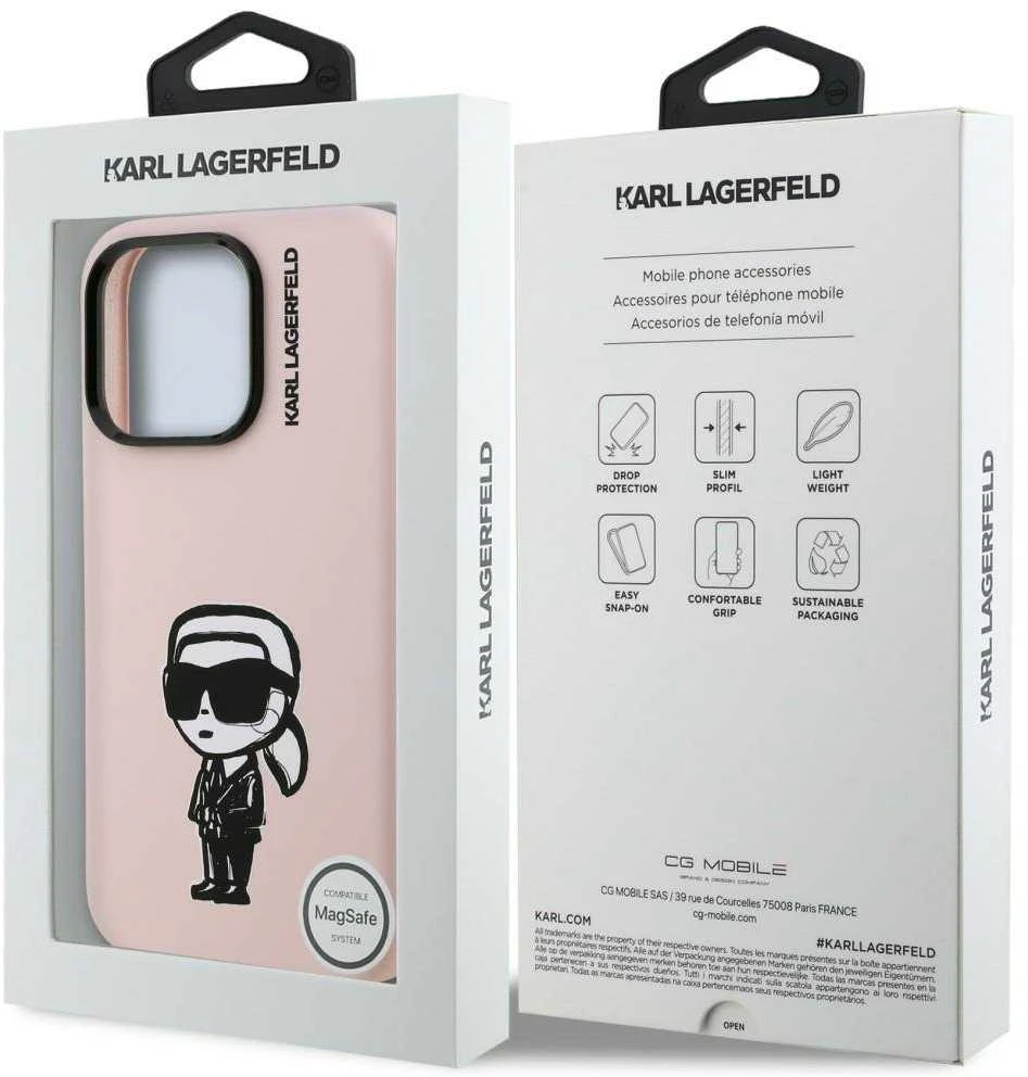 Dėklas Karl Lagerfeld Silicone Karl Sketch MagSafe Case for iPhone 16 Pro Max - Rožinė