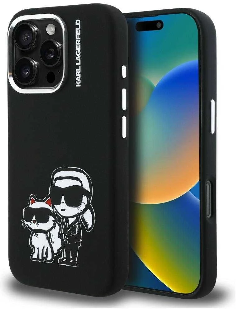 „Karl Lagerfeld“ silikoninis „Karl&Choupette Sketch MagSafe“ dėklas, skirtas „iPhone 16 Pro Max“ - Juodas
