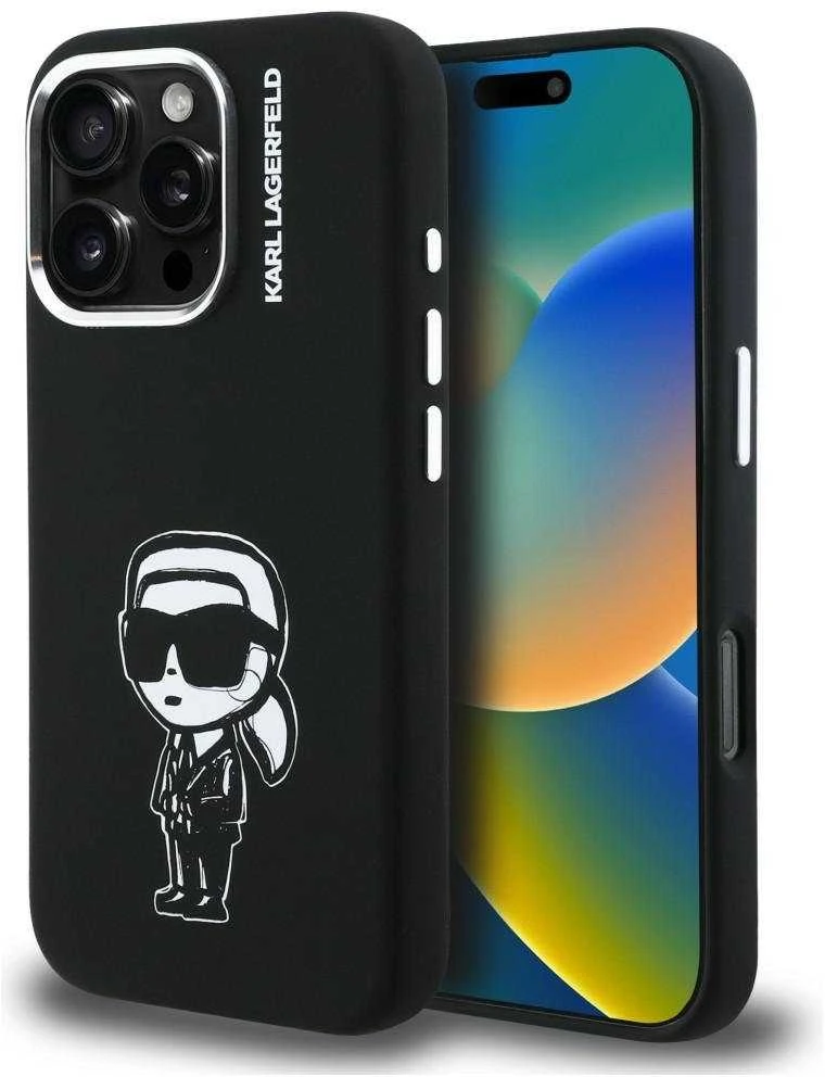 „Karl Lagerfeld“ silikoninis „Karl Sketch MagSafe“ dėklas, skirtas „iPhone 16 Pro“ – Juodas