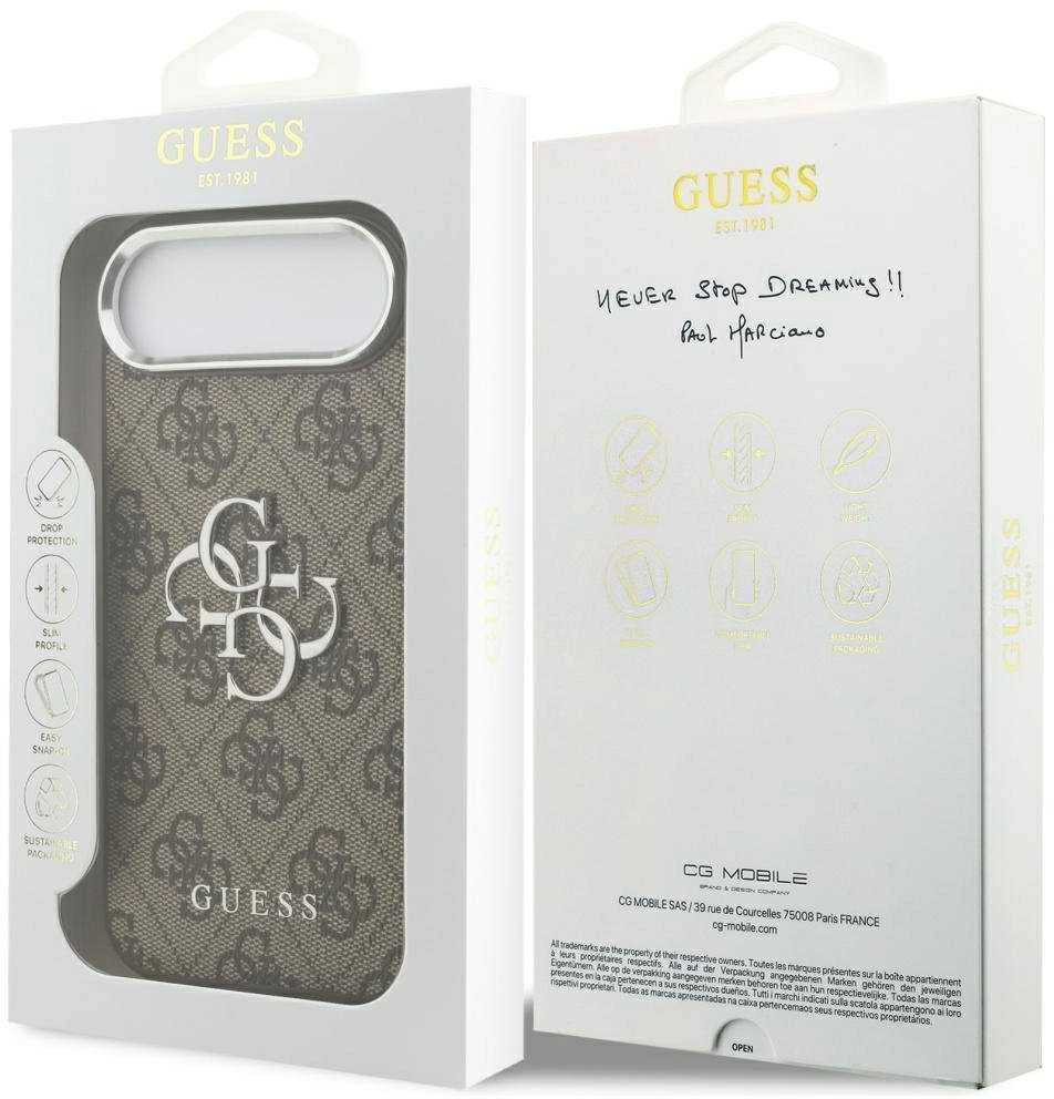 „Guess 4G Big 4G Classic“ logotipo dėklas, skirtas „iPhone 17 Air“ - ruda ir sidabrinė