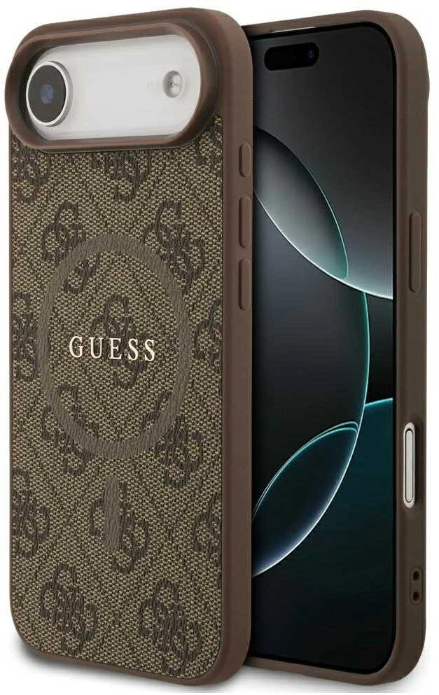 GUESS dėklas, skirtas IPHONE 17 Air, suderinamas su MagSafe GUHMP17MG4GFRW (PU 4G Ring Classic Logo) rudas