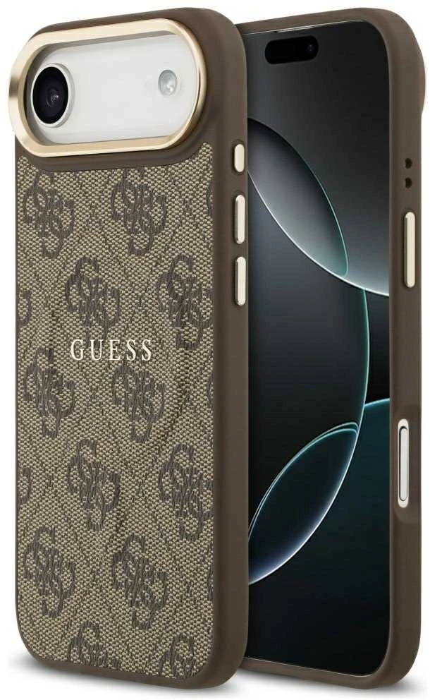 Guess PU Leather 4G Gold Frame MagSafe dėklas skirtas Apple iPhone 17 Air rudos spalvos