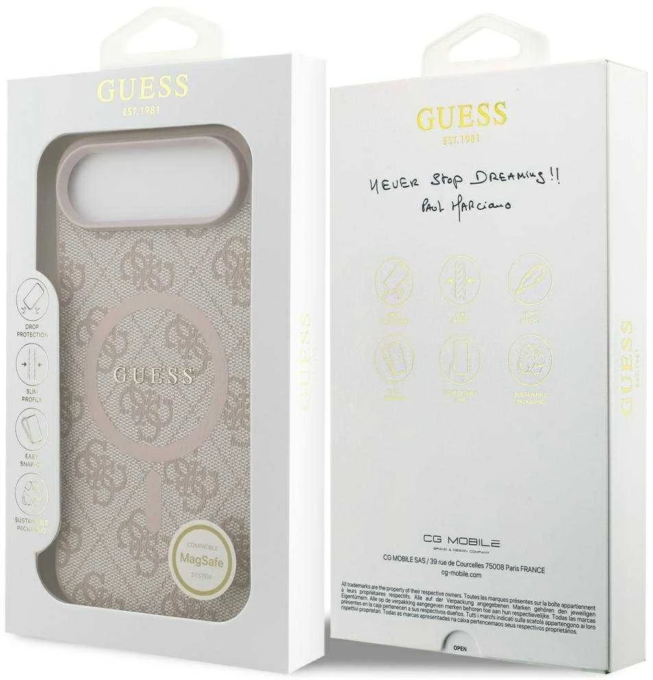 Guess PU Leather 4G Colored Ring MagSafe dėklas skirtas Apple iPhone Air Rožinė