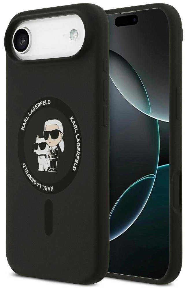 Karl Lagerfeld Silicone Karl&Choupette Ring MagSafe dėklas Apple iPhone Air juodos spalvos