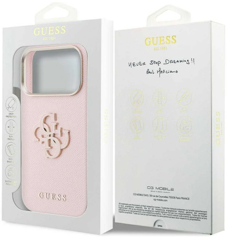 GUESS dėklas, skirtas IPHONE 17 Pro Max GUHCP17X5PS4RGGP (PU FW Resin Logo) rožinis