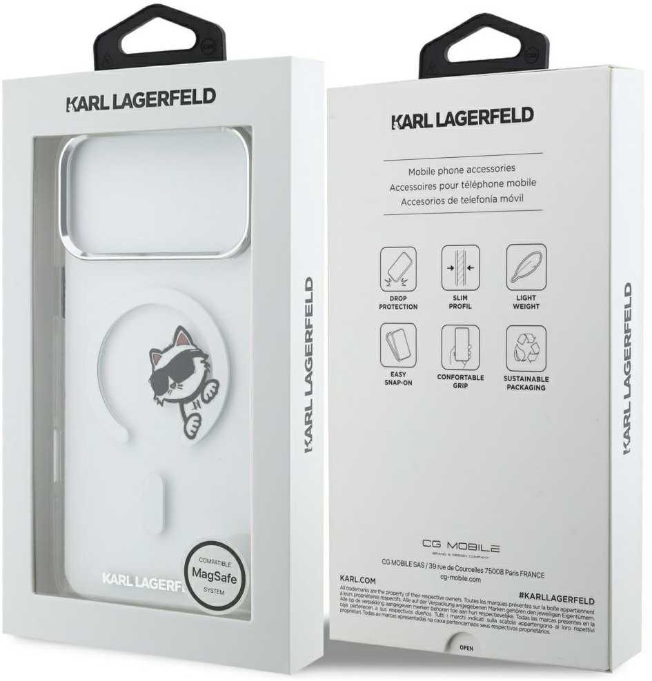 Karl Lagerfeld IML Choupette Peekaboo MagSafe dėklas skirtas Apple iPhone Apple iPhone 17 Pro Max skaidrus