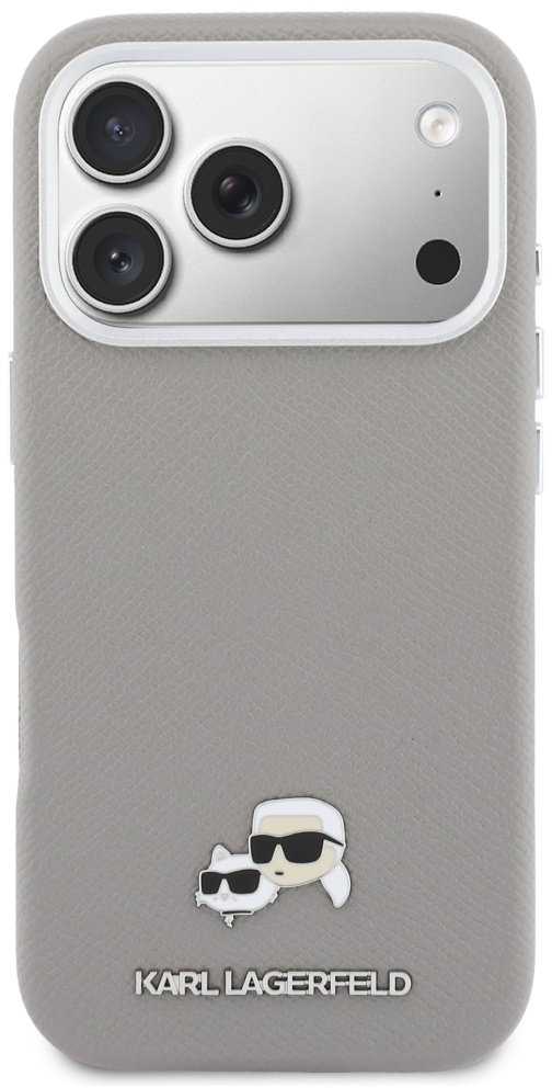 Karl Lagerfeld dėklas, skirtas IPHONE 17 Pro Max, suderinamas su MagSafe KLHMP17X6PFKCLG (PU FW W/ K&C galvutės smeigtuku), pilka