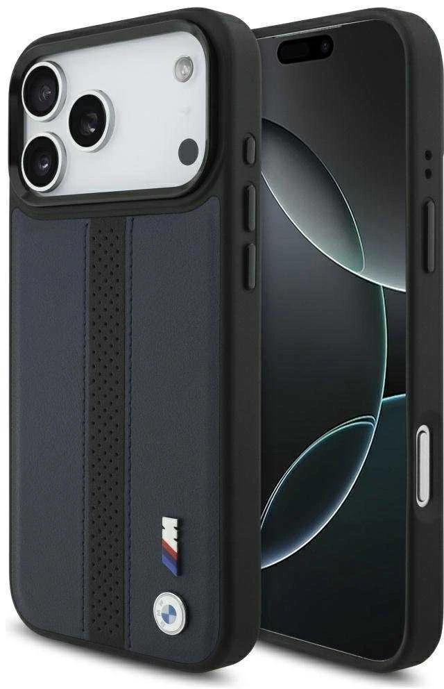 Dėklas BMW M Perforated Stripe Logo MagSafe Apple iPhone 17 Pro Max navy mėlynas