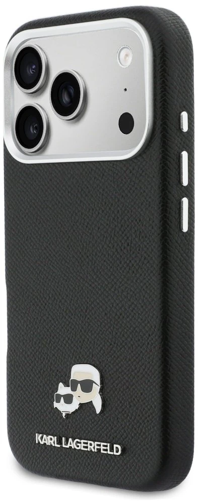 „Karl Lagerfeld Karl & Choupette Head Pins Saffiano MagSafe“ dėklas, skirtas „iPhone 17 Pro Max“ - Juodas
