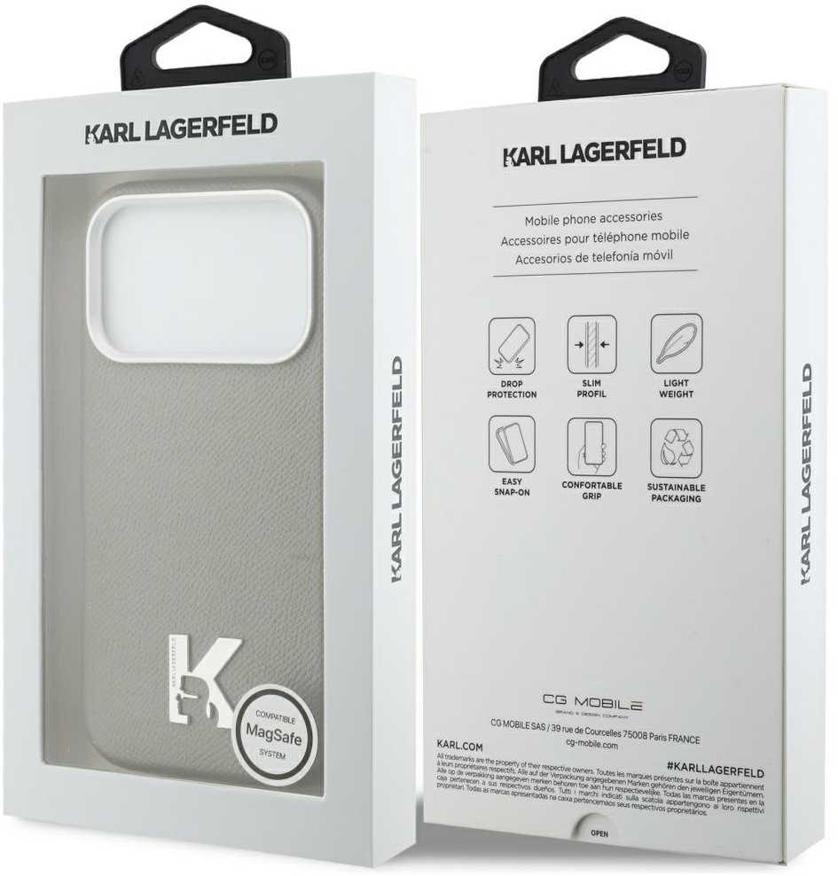 Dėklas Karl Lagerfeld case for IPHONE 17 Pro Max compatible with MagSafe KLHMP17X5PGFKHGG (PU FW W/ KHead Logo) pilka