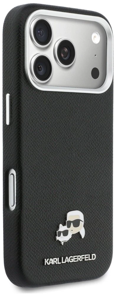„Karl Lagerfeld Karl & Choupette Head Pins Saffiano MagSafe“ dėklas, skirtas „iPhone 17 Pro Max“ - Juodas