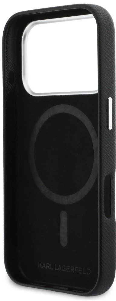 „Karl Lagerfeld Karl & Choupette Head Pins Saffiano MagSafe“ dėklas, skirtas „iPhone 17 Pro Max“ - Juodas