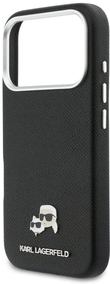 „Karl Lagerfeld Karl & Choupette Head Pins Saffiano MagSafe“ dėklas, skirtas „iPhone 17 Pro Max“ - Juodas