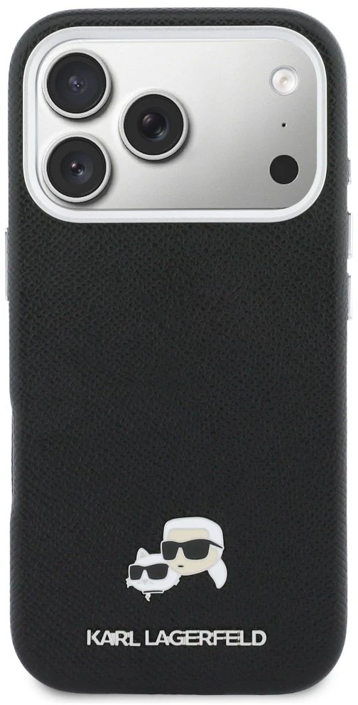 „Karl Lagerfeld Karl & Choupette Head Pins Saffiano MagSafe“ dėklas, skirtas „iPhone 17 Pro Max“ - Juodas