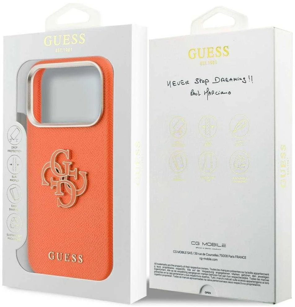 GUESS dėklas IPHONE 17 Pro GUHCP17L5PS4RGGO (PU FW Resin Logo) oranžinis