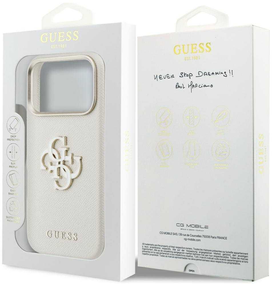 GUESS dėklas, skirtas IPHONE 17 Pro GUHCP17L5PS4RGGE (PU FW Resin Logo) smėlio spalvos
