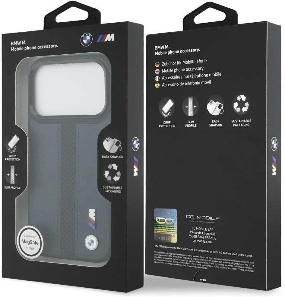 Dėklas BMW M Perforated Stripe Logo MagSafe Apple iPhone 17 Pro navy mėlynas