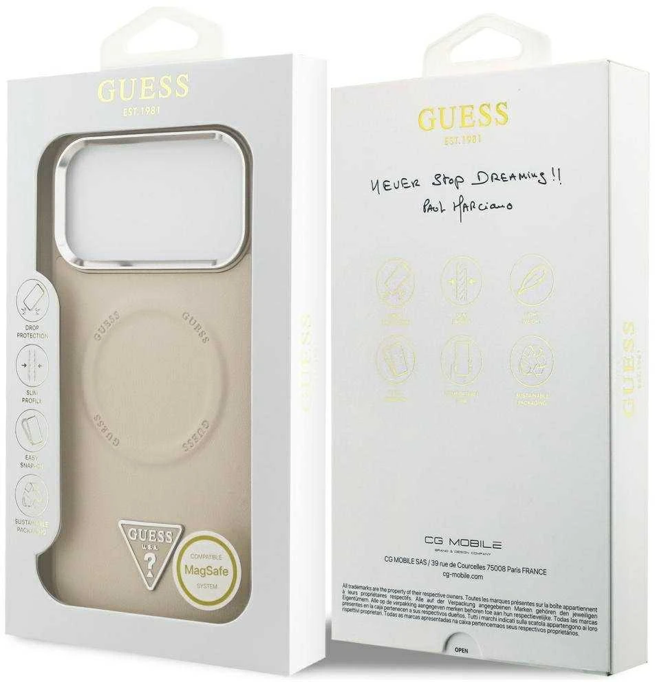 Dėklas Guess Triangle Logo MagSafe Case for iPhone 17 Pro - rusvai gelsvas