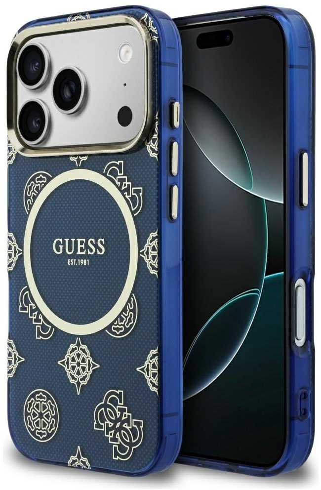 „Guess IML Peony Dot MagSafe“ dėklas, skirtas „iPhone 17 Pro“ – Mėlyna