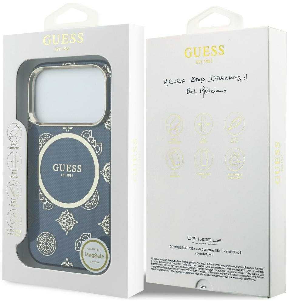 „Guess IML Peony Dot MagSafe“ dėklas, skirtas „iPhone 17 Pro“ – Mėlyna