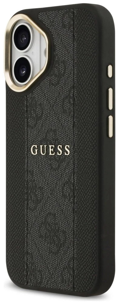 GUESS dėklas, skirtas IPHONE 17, suderinamas su MagSafe GUHMP17SPG4SEMCK (PU su 4G juostele), juodas
