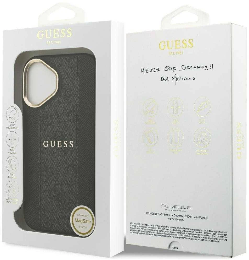 GUESS dėklas, skirtas IPHONE 17, suderinamas su MagSafe GUHMP17SPG4SEMCK (PU su 4G juostele), juodas