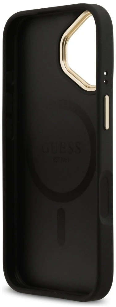 GUESS dėklas, skirtas IPHONE 17, suderinamas su MagSafe GUHMP17SPG4SEMCK (PU su 4G juostele), juodas