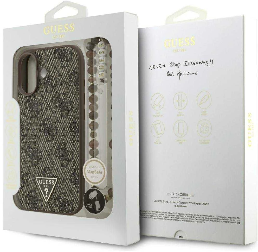 Original dėklas GUESS 4G Strap Triangle Logo MagSafe skirtas Apple iPhone 17 rudos spalvos