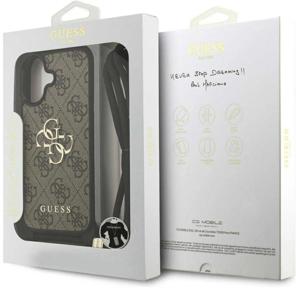 Original dėklas GUESS 4G Big Logo Cord Stap Crossbody skirtas Apple iPhone 17 rudos spalvos