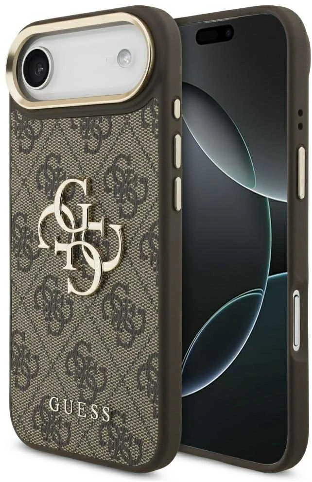 Guess PU Leather 4G Metal Logo Gold Frame dėklas skirtas Apple iPhone Air rudos spalvos