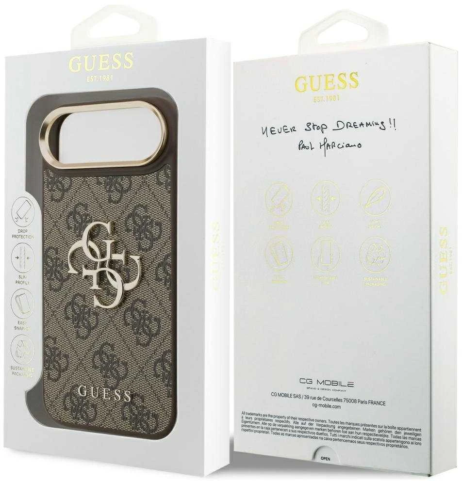 Guess PU Leather 4G Metal Logo Gold Frame dėklas skirtas Apple iPhone Air rudos spalvos