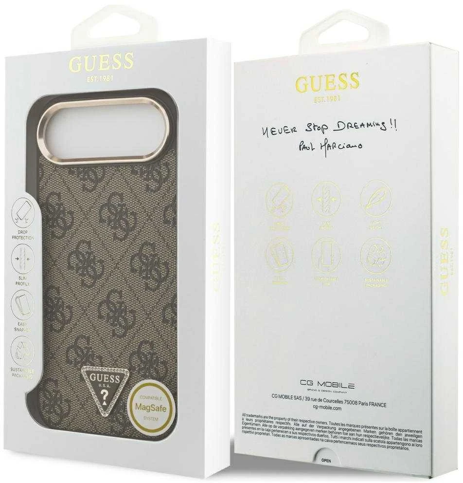 Guess PU Leather 4G Strass Triangle Logo Gold Frame MagSafe dėklas skirtas Apple iPhone Air rudos spalvos