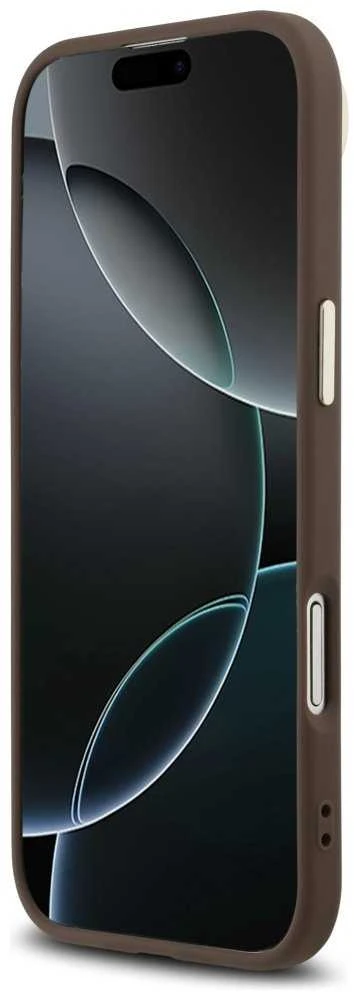 Guess PU Leather 4G Strass Triangle Logo Gold Frame MagSafe dėklas skirtas Apple iPhone Air rudos spalvos