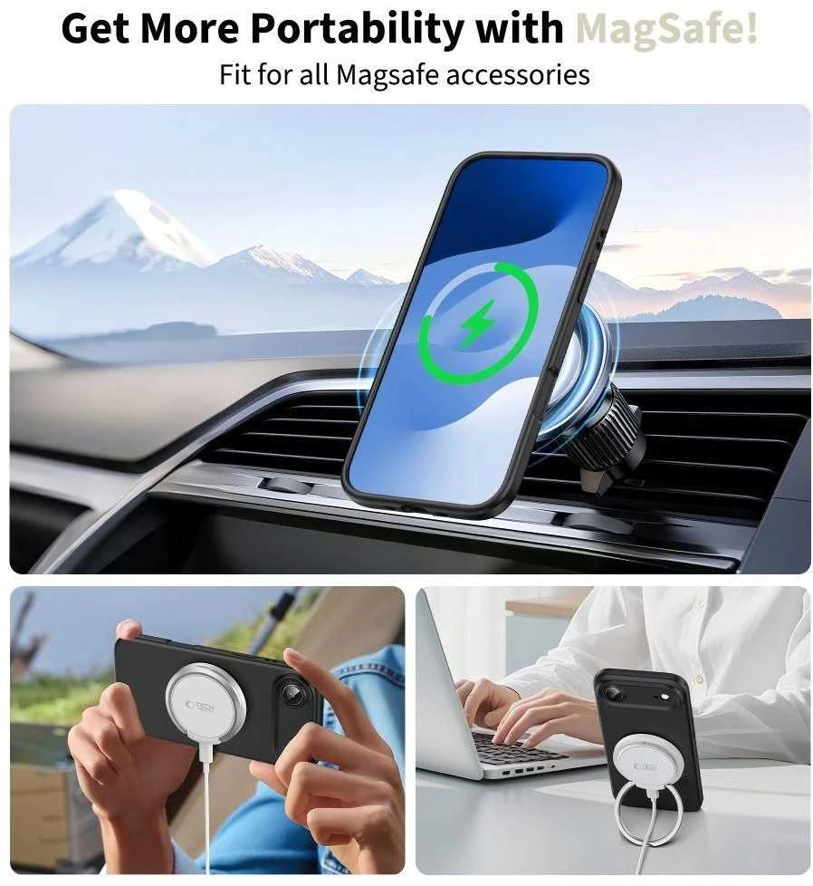 „Tech-Protect“ silikoninis „MagSafe“ dėklas, skirtas „iPhone 17 Air“ – Juodas