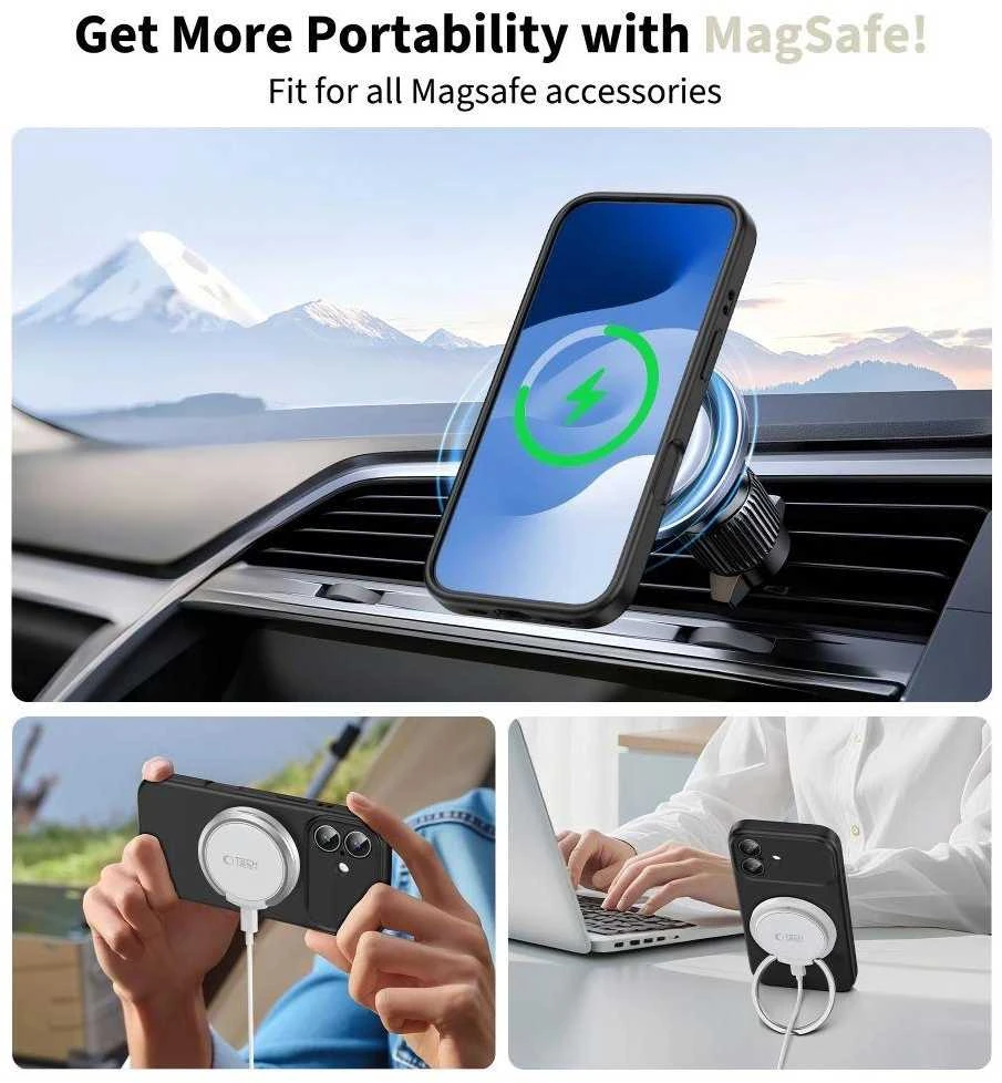 „Tech-Protect“ silikoninis „MagSafe“ dėklas, skirtas „iPhone 17“ – Juodas
